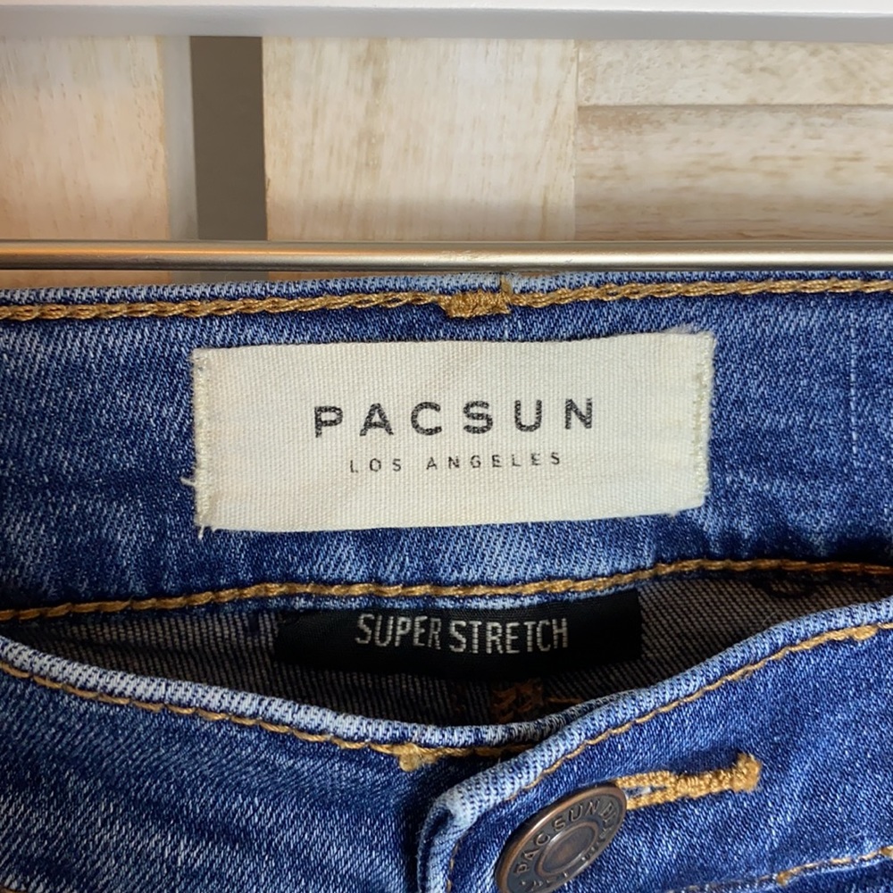 SOLD. Pacsun Super Stretch Ankle Jeggings Patched Knees Size 25 - Picture 2 of 10